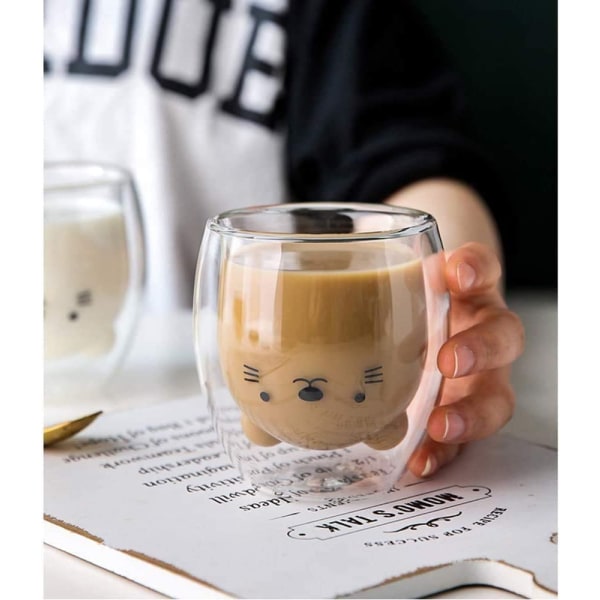 Hwagui - Söt kopp Dubbelväggig Glasmugg, Glas Espresso Kopp,