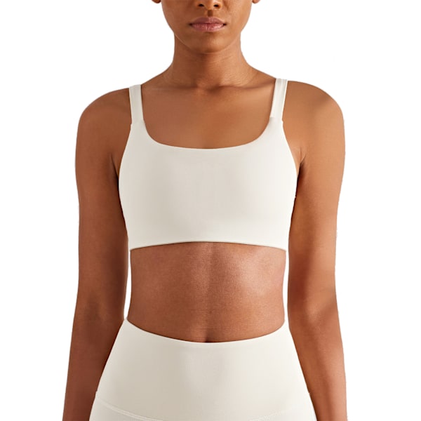Sport-BH Hudvänlig Andningsbar Nylon Fyrkantig Hals Löpning Yoga Tank Top för Kvinnor Ljus Elfenben M
