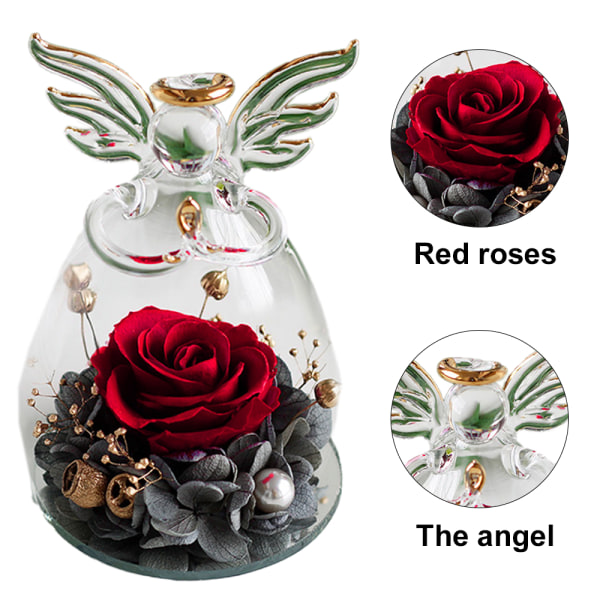 Angel immortal flower, rose glass cover, Christmas Valentine's