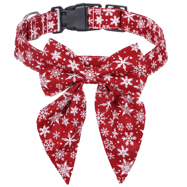 Holiday Dog Collar with snowflake pattern Bow, Adjustable