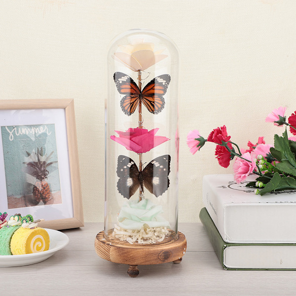 Blomster LED-lampa med glaskupa bas Valentinsdag bröllop