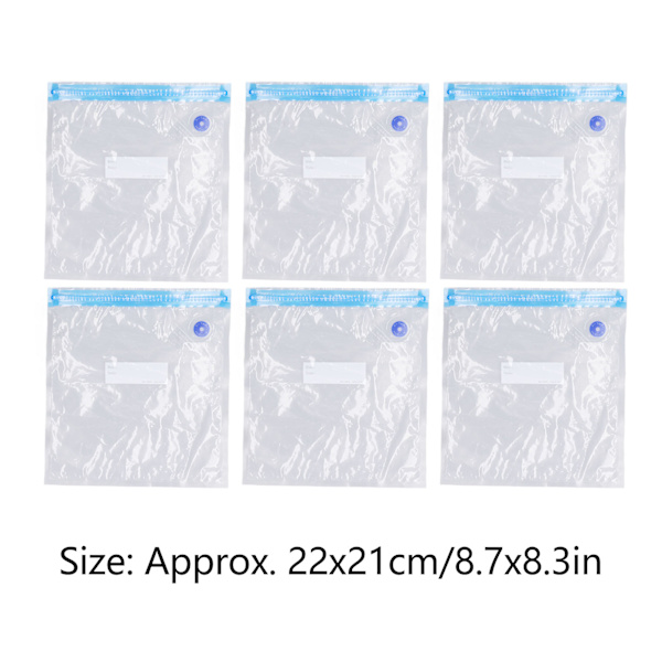 6 st Vakuumförvarings Påsar Platsbesparande Bra Tätning Transparent Återanvändbara Vakuumförseglade Påsar för Mat Kläder 22x21cm/8.7x8.3in