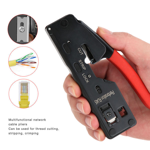 Nätverkskabel Crimper Stripper Cutter Kristallhuvud Crimpverktyg för CAT-5 CAT-6 CAT-7 Röd
