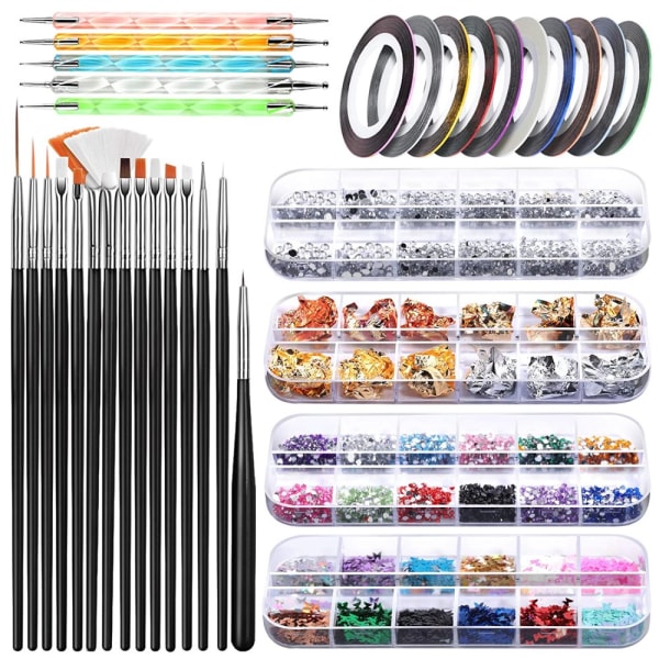 Nagelkonstborste, Teenitor 3D Nail Art Dekoration Kit med spik