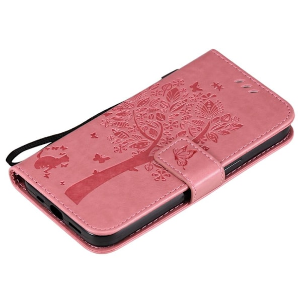 iPhone 13 - Tryckt Träd/Katt Design Fodral - Rosa