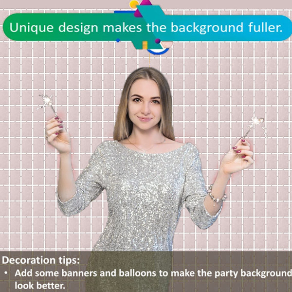 2Pcs Square Foil Fringe Backdrop Curtain Backdrop for Birthday,