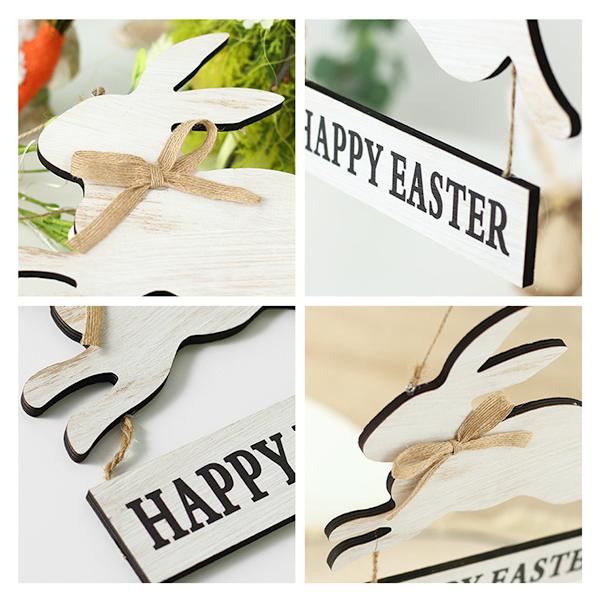 2pcs Wooden Rabbit Hanging Pendant Easter Bunny Craft Ornament
