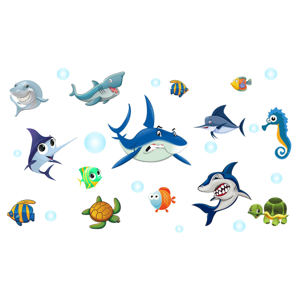 Akvarell Ocean Creatures Under The Sea Fisk Väggdekor Skal &