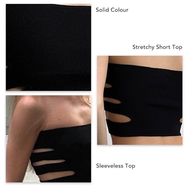 Tubtopp för kvinnor, axelbandslös, ärmlös, stretchig, utskuren, kort, enfärgad, linne, camisole, svart Q23TP187 M