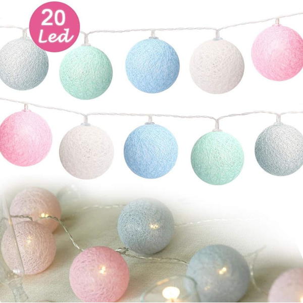 20 Stücke LED Lichterkette mit Baumwollkugeln, Lichterkette