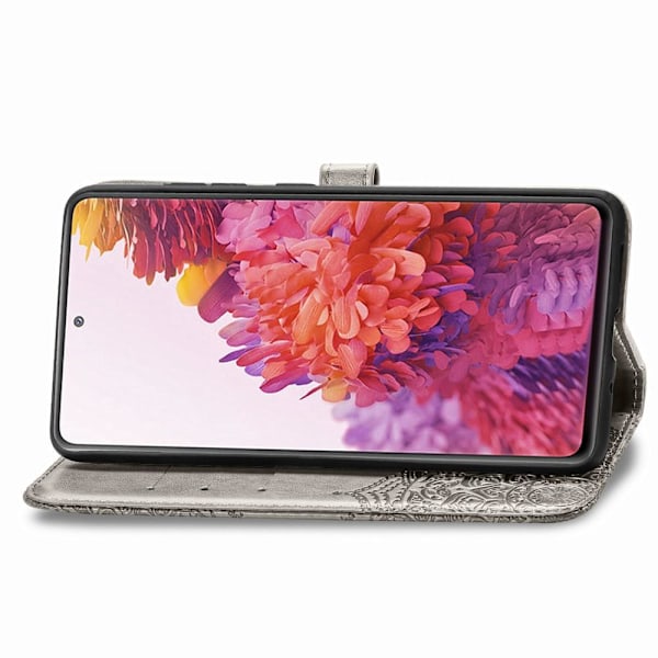 Samsung Galaxy S20 FE - Mandala Läder Fodral - Grå Grey Grå