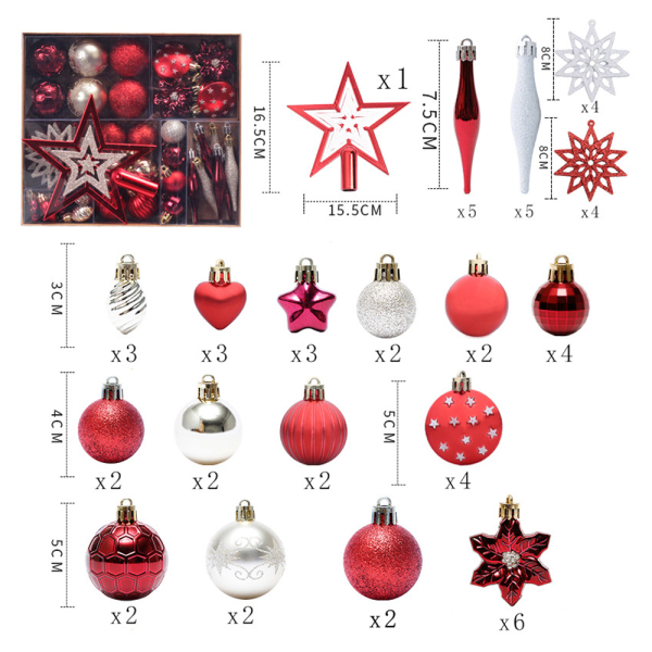 58pcs Christmas Tree Hanging Ornament Set Colorful Shatterproof