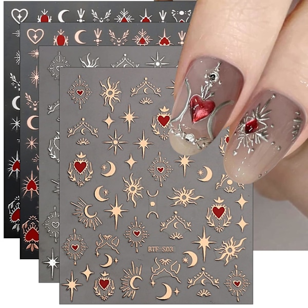 10 ark måne stjärna sol nagelkonst klistermärken dekaler självhäftande färgglada roséguld nageltillbehör nagelkonst design dekoration