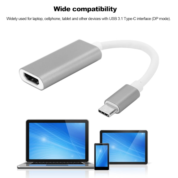USB 3.1 Typ C Adapter Typ C till HDMI TV Videokonverterare för PC Laptop Dator Mobiltelefon Silvergrå