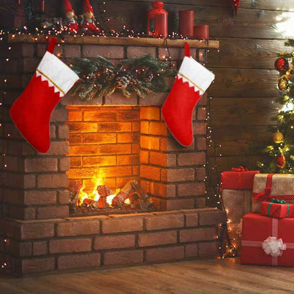 12pcs felt Christmas stocking, 14-inch red and white Christmas