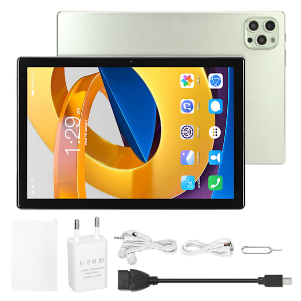 10,1 tums surfplatta för Android 11 8-kärnig CPU 6GB 64GB 4G-nätverksstöd WIFI BT FM GPS HD-surfplatta EU-kontakt 110‑240V Ljusgrön