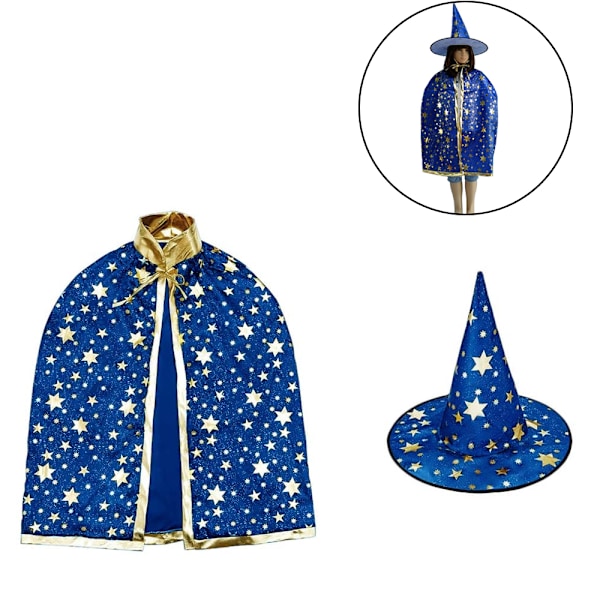 Halloween-kostym trollkarl kappa häxkappa med hatt med stanna