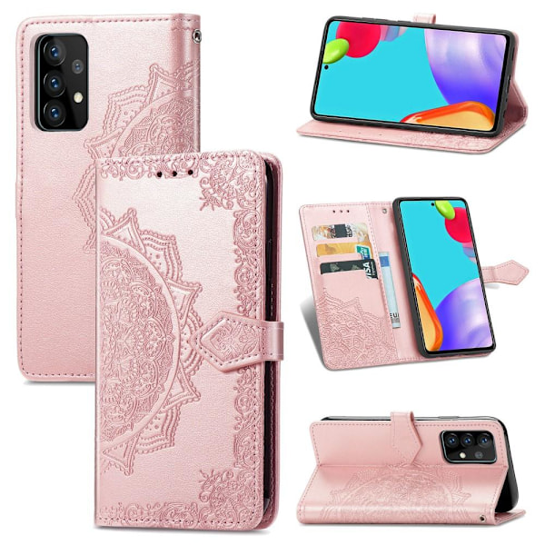 Samsung Galaxy A52 / A52s - Mandala Läder Fodral - Roséguld Roséguld Roséguld