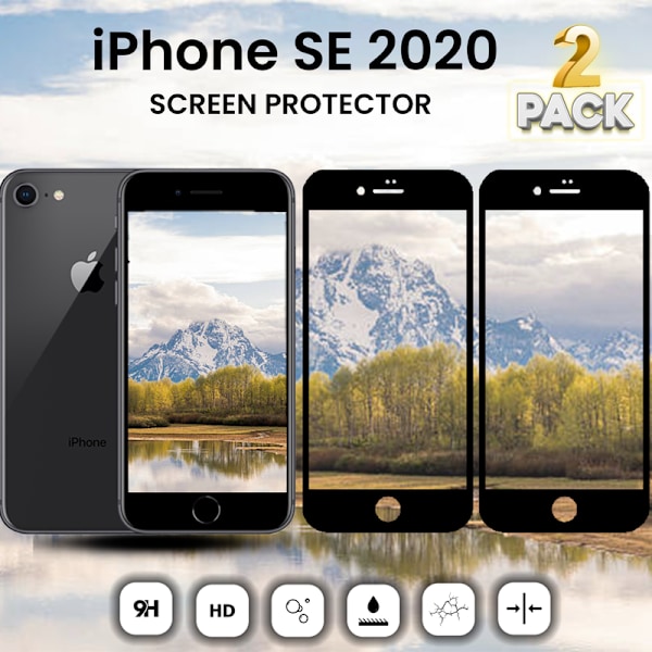 2-Pack iPhone SE 2020 Svart - Härdat Glas 9H - Super Kvalitet 3D