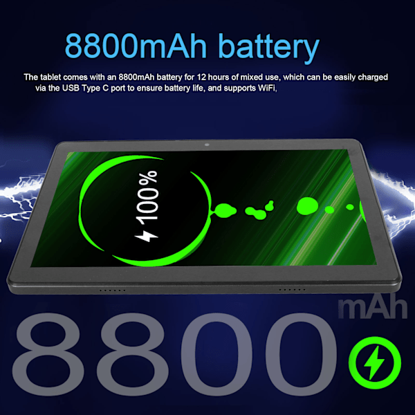 10,1 tums surfplatta för Android 12.0 5G WiFi 4GB 64GB 1920x1200 8MP 13MP Dubbel Kamera Octa Core CPU Surfplatta Samtal 100‑240V Svart AU-kontakt