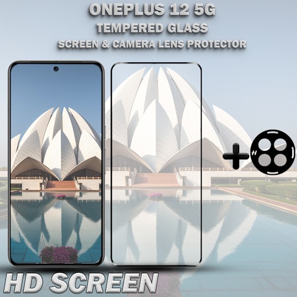 1-Pack ONEPLUS 12 5G Skärmskydd & 1-Pack linsskydd - Härdat Glas 9H - Super kvalitet 3D