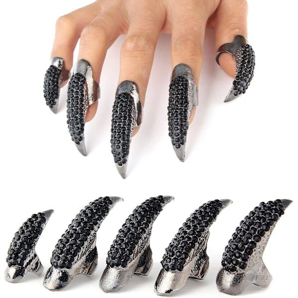 10 st  Kostymklor Falska Naglar Ring Set, Gotisk Punk 3 Storlekar