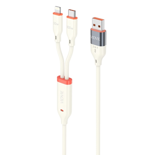 VIDVIE Multifunctional Kabel Type C / USB A till Type C / lightning - 120CM Vit