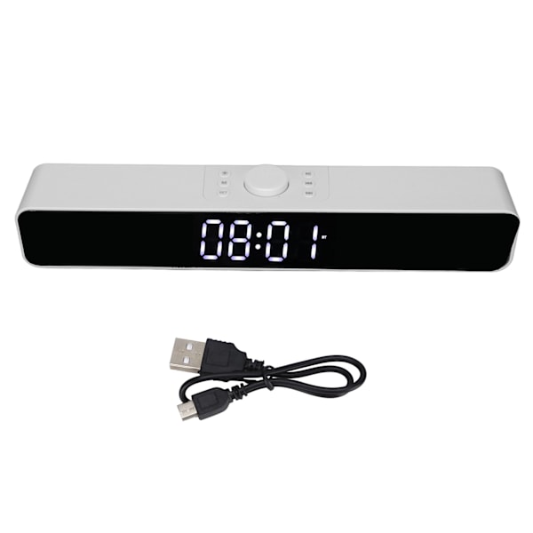 G12 Trådlös Bluetooth Klockradio med LED-Spegeldesign Multifunktionell Soundbar för PC Vit