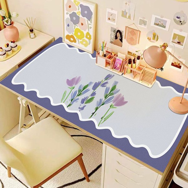 Vattentätt Skrivbordsunderlägg Vackert Blommönster Stilfullt Ögonskydd PVC Stor Skrivbordsmatta för Studier Sovrum Kontor Lila Blomma 50x100cm