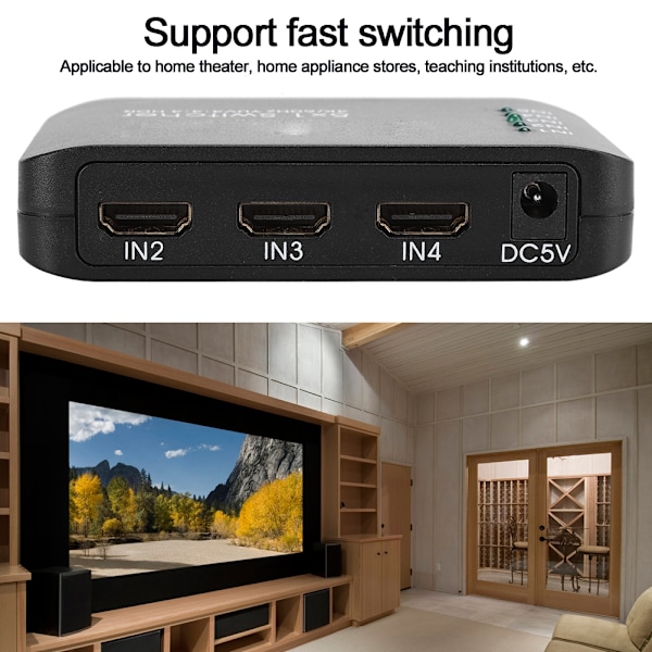 4K HDMI 2.0 Switch 5 Ingångar 1 Utgång HD IR Fjärrkontroll Splitter Adapter med LED-Indikator Svart