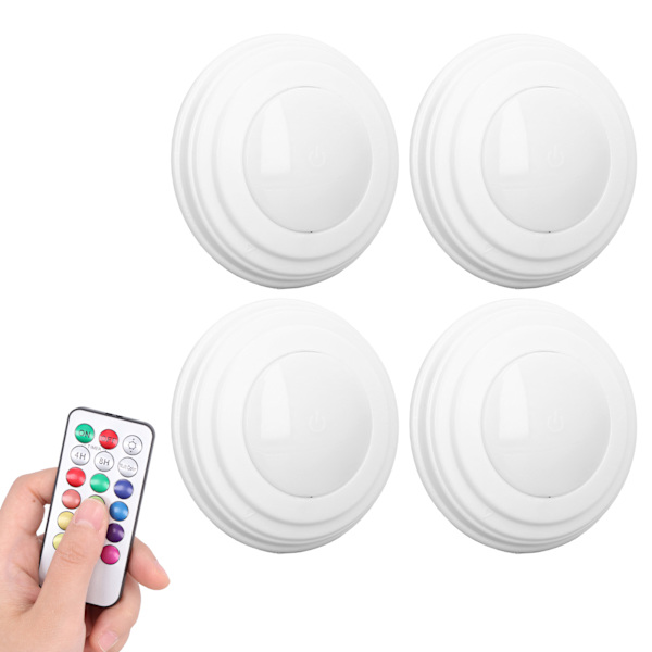 4 st LED Puck Light RGBW 13 Färger Lägen Fjärrkontroll Punch