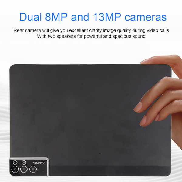 10,1 tums surfplatta för Android 12.0 5G WiFi 4GB 64GB 1920x1200 8MP 13MP Dubbel Kamera Octa Core CPU Surfplatta Samtal 100‑240V Svart AU-kontakt