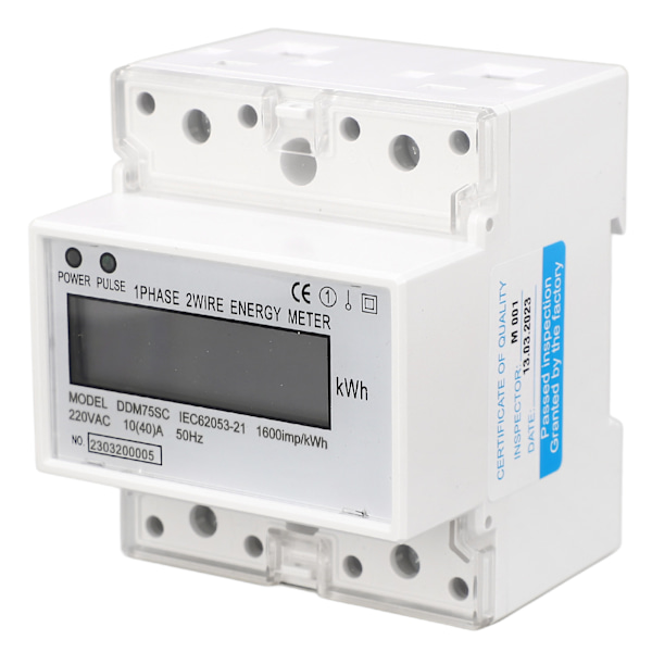 Energimätare 1-fas 2-trådig 4P Digital LCD Kwh Wattmeter Strömförbrukning 35mm DIN-skena Montering AC220V