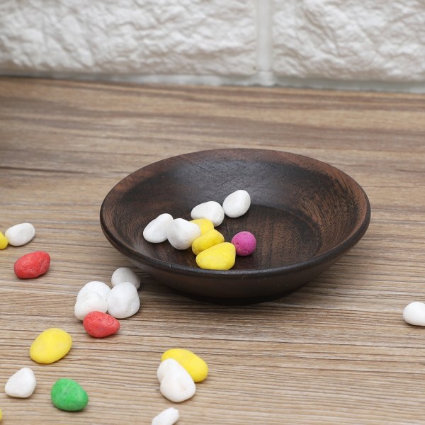 Solid Dark Color Wood Fruit Tray Round Food Serving Tray Tea