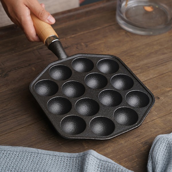Gjutjärn Bläckfiskbollar Gryta Kakform Fiskägg Ingen Beläggning Non-Stick Ägg Gryta Matlagning, Svart