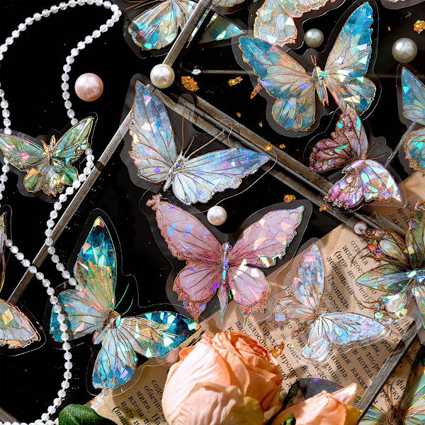 Iridescent Butterfly Stickers Set 80pcs Waterproof Vinyl Decals