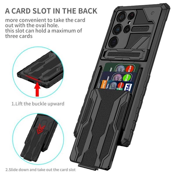 Samsung S22 Ultra Stöttåligt Skal Kickstand & Kortfack ThinArmor V3 Svart