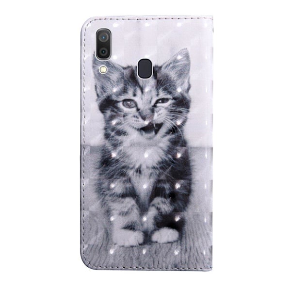 Samsung Galaxy A40 dekormönstrat läderfodral - Söt Katt multifärg