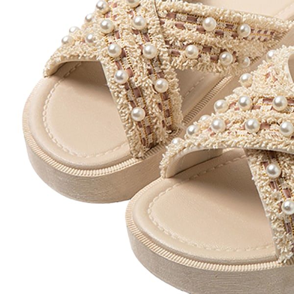 Cross Sommar PVC Tofflor Öppen Tå Lättvikt Mjuk Tjock Sula Slide Tofflor för Kvinnor Utomhus Beige 38-39