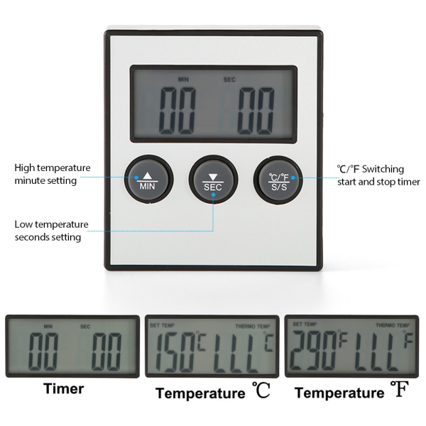 LCD-digital display termometer för mat med temperatur- och tidsvisning