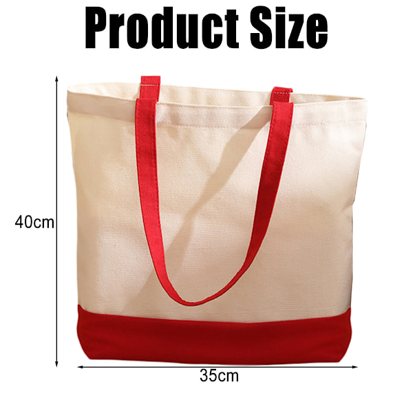 1-pack Superstark Stor Tygkasse i Bomullscanvas, Återanvändbar Modeväska för Matvaror, Tvåfärgad Tygväska för Hantverk, Gör-det-själv Dina Kreativa Designer Red
