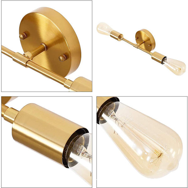 2 st badrumsvägglampa metall badrum fåfänga vägglampa för E26 lamphuvud omklädningsrum vardagsrum restaurang guld