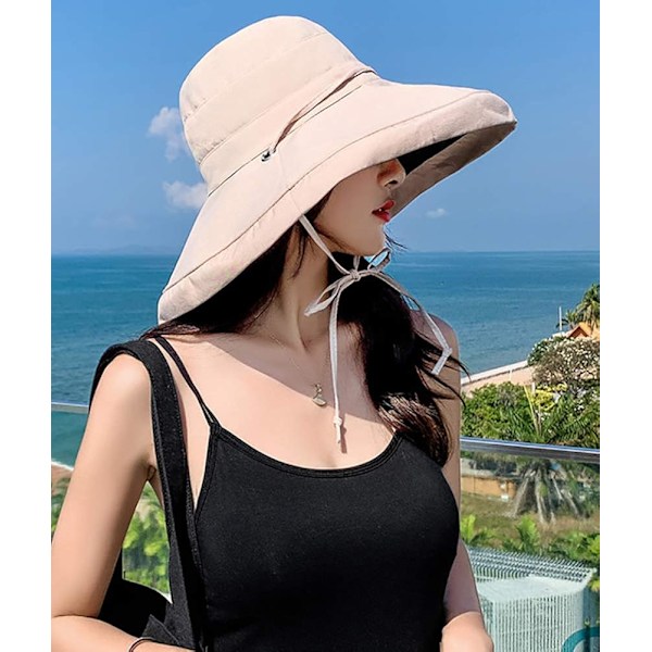 Solhatt för kvinnor, hopfällbar och vändbar bucket hat med UV-skydd, bredbrättad sommarhatt för stranden$Solhatt för kvinnor, bredbrättad sommarhatt för stranden Beige