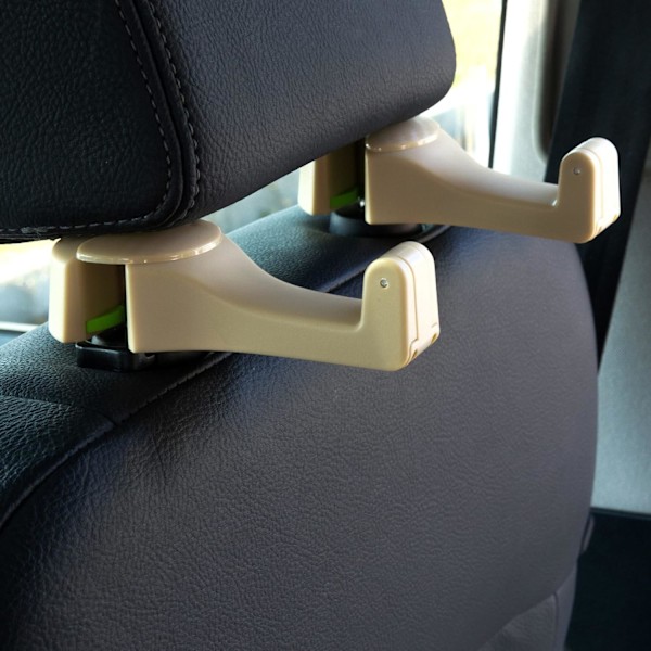 Universal Multifunktionell Bil Baksäte Nackstöd Mobiltelefonhållare Hängare Krok för Väska Handväska Kläder Matvaror (Beige Set om 2) 2-Beige
