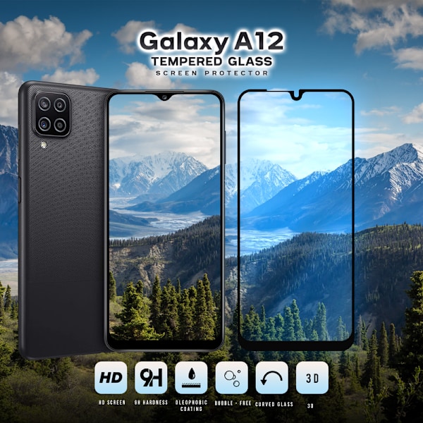 Samsung Galaxy A12 - Härdat Glas 9H-Super Kvalitet 3D Skärmskydd