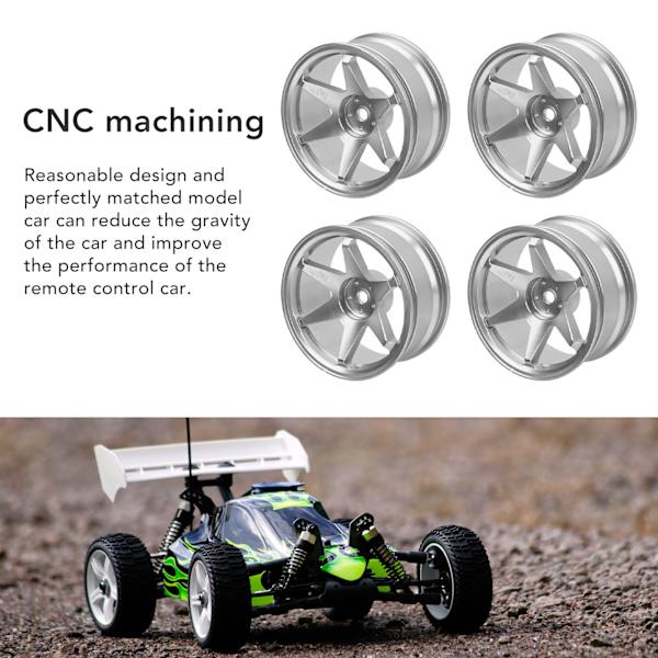 4 st RC Hjulnav Återanvändbar CNC-bearbetning Aluminiumlegering RC Hjul Fälgar för 1/10 RC Biltillbehör Silver