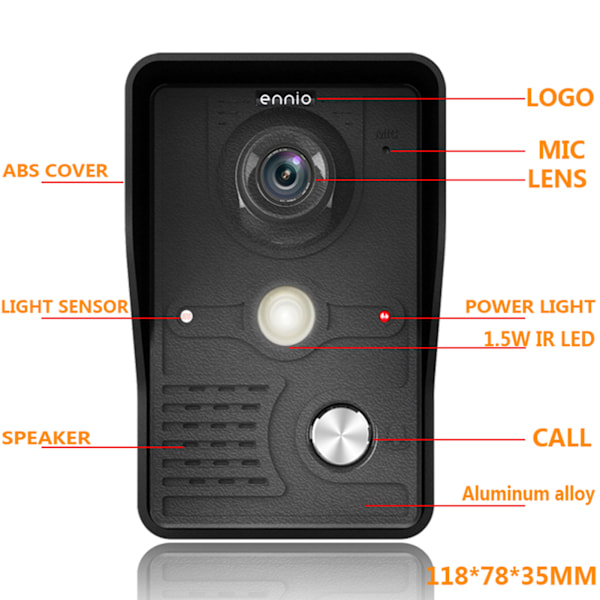 7-tums Video Intercom System Mörkerseende LCD Handsfree Video Dörrtelefon Dörrklocka med Kameramonitor 100‑240V EU-kontakt