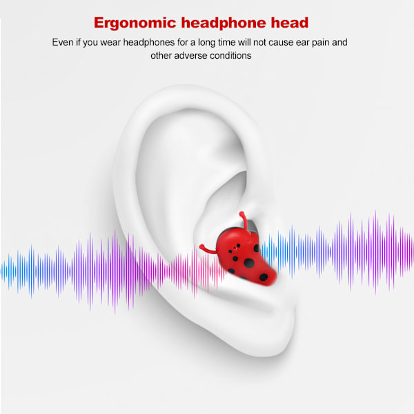 TWS Bluetooth 5.0 Trådlöst Headset Skalbagge Form Stereo Ljud Hörlurar Sport Hörlurar Röd