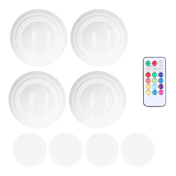 4 st LED Puck Light RGBW 13 Färger Lägen Fjärrkontroll Punch