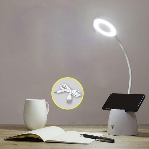 LED Fällbar Bordslampa Ögonskydd Smart Justering Mjukt Ljus Bordslampa med Pennhållare för Hemmakontor